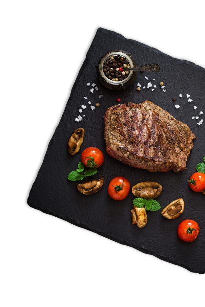Bife suculento médio raro com especiarias e legumes grelhados